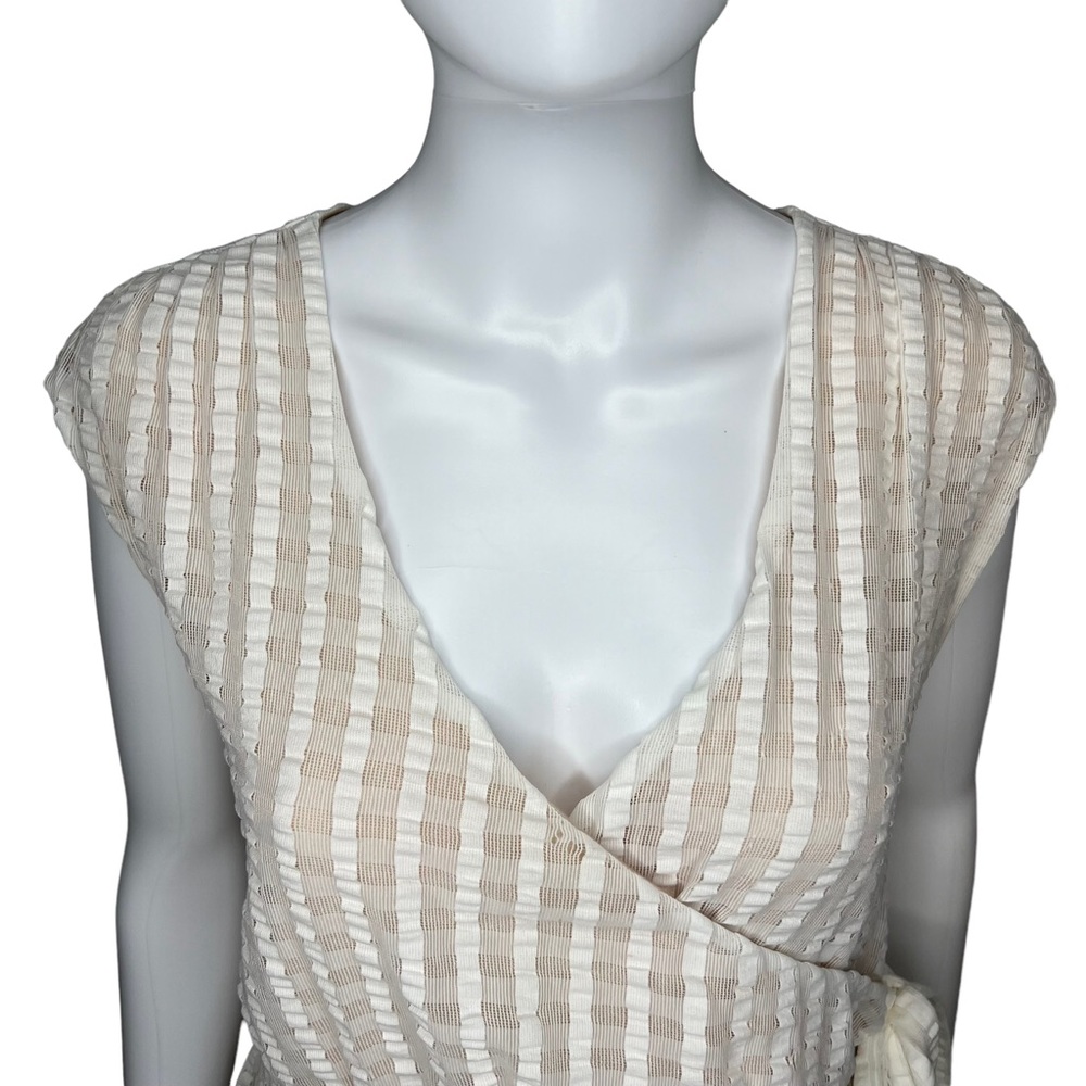 Deletta Mesh VNeck Cross Tie Peplum Sleeveless Top M - Picture 3 of 6